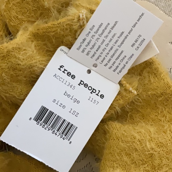 Free People Womens Over The Knee Fuzzy Two Tone Knit Socks Tan Yellow Furry NWT - Picture 4 of 5
